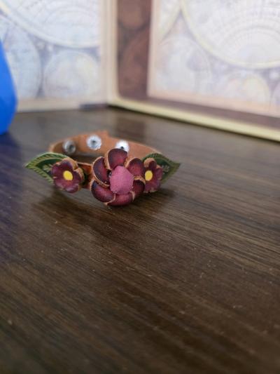 Leather Bracelet Women Floral  Snap Adjustable 7 R1