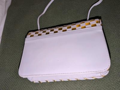 Vtg Donald J Pliner Womens Small WhiteGold Checkered Crossbo - Thumbnail 3