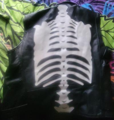 LOCAL PICKUP ONLY Sz L all leather skeleton motorcycle vest - Thumbnail 2
