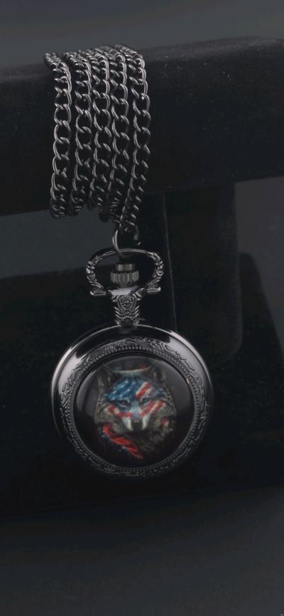usa wolf pocket watch necklace