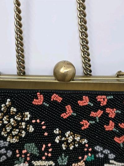 Anthropologie floral Beaded Crossover Purse Bag w Kiss Lock - Thumbnail 5
