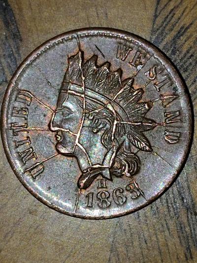 1863 civil war penny with errors - Thumbnail 3