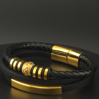 faux Leather Black Gold bracelet for men