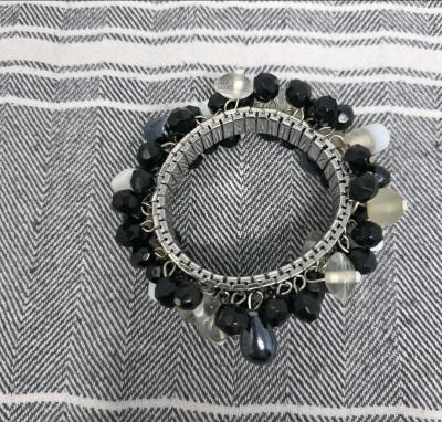 Cha Cha Expansion Bracelet Black White  Clear Beads Vintage - Thumbnail 4