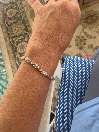 GoldPlated 925 Sterling Silver Pink Gemstone Tennis Bracelet - Thumbnail 2
