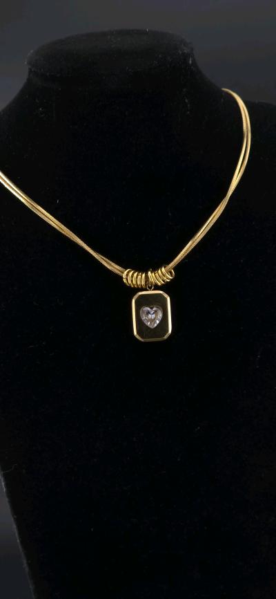 Gold heart necklace with Cz 18 k plated - Thumbnail 5