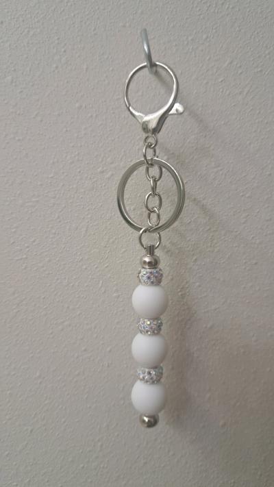 Handmade White Beaded keychain