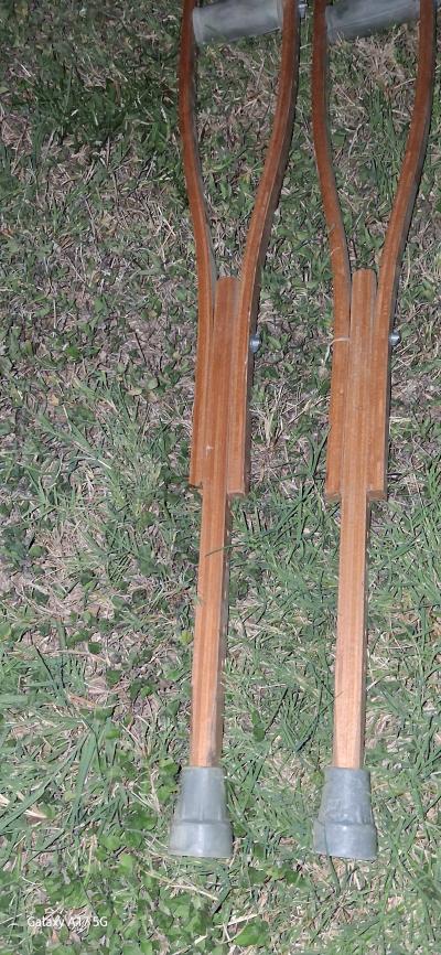 Vintage Wooden Underarm Crutches  Adjustable Pair Antique - Thumbnail 3