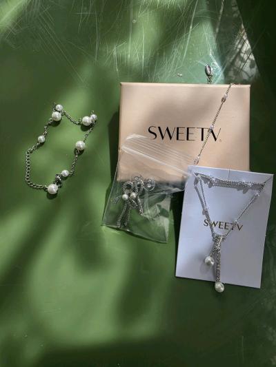 SWEETV Pearl Jewelry Set  Necklace Bracelet and Earrings - Thumbnail 2
