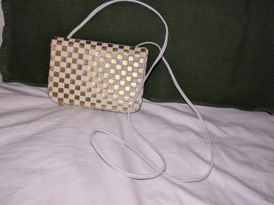Vtg Donald J Pliner Womens Small WhiteGold Checkered Crossbo
