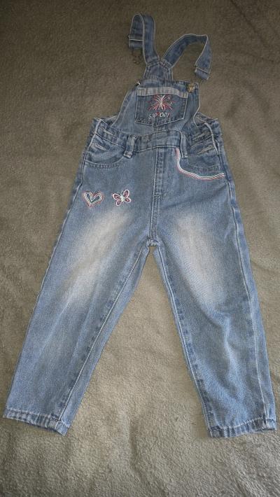 Light Blue Denim Girls Embroidered Overalls