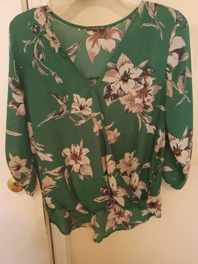 Green floral blouse size medium