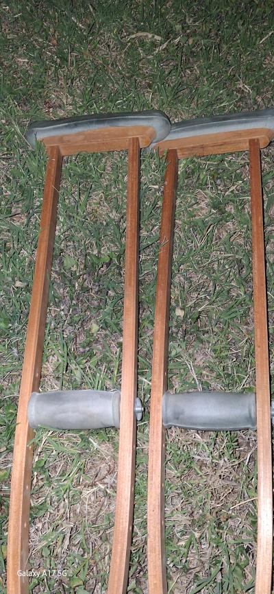 Vintage Wooden Underarm Crutches  Adjustable Pair Antique - Thumbnail 2