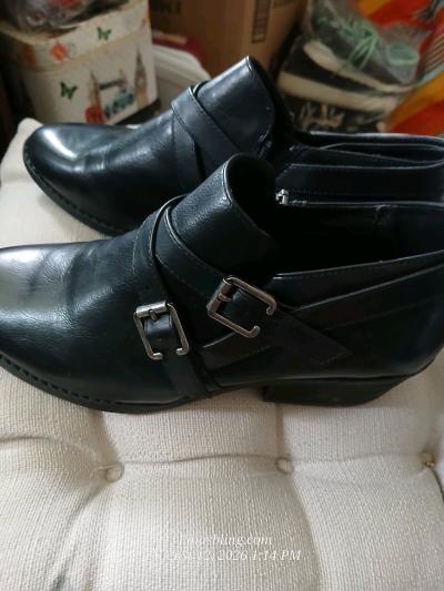 Black buckle ankle boots
