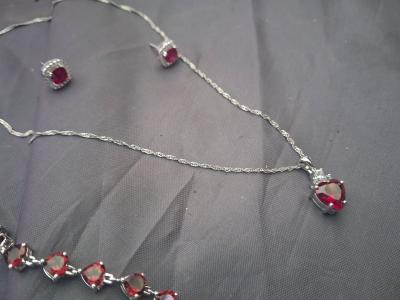 Vintage 925 Sterling Silver Created Ruby Heart  Halo Jewelry - Thumbnail 6