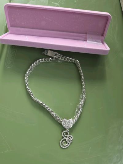 PTJDSMF SilverToned Cuban Link Heart Pendant Necklace