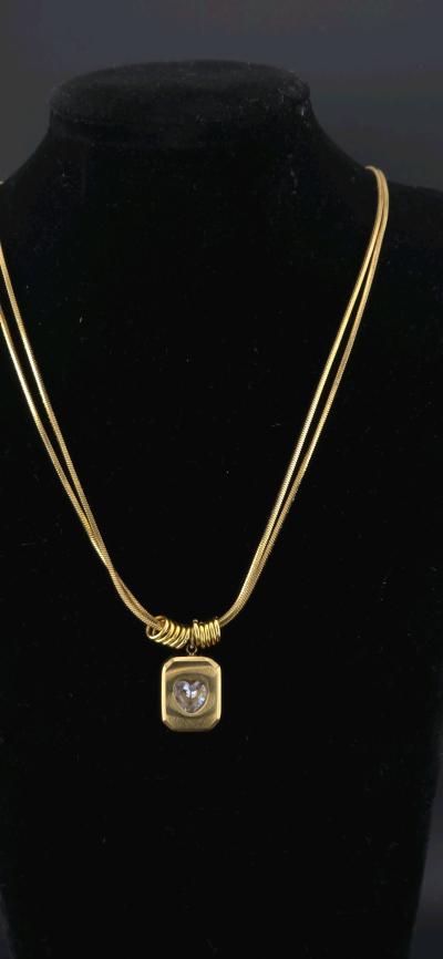 Gold heart necklace with Cz 18 k plated - Thumbnail 4
