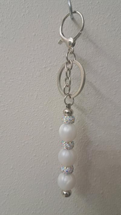 Handmade Pearl White Beaded keychain