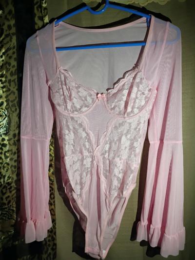 A Sweet Sexy Womans New Light Pink Bodysuit Lingerie Outfit