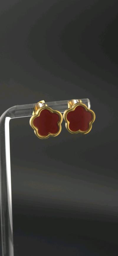 clover earrings stainless steel and 18 k gold plated - Thumbnail 7