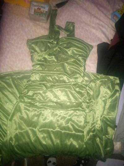 Green Satin halter prom dress formal gown
