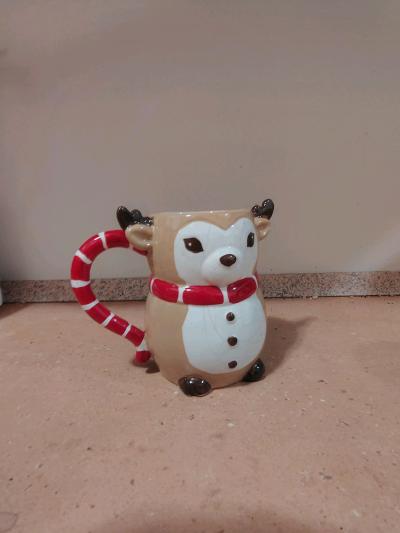 Christmas Reindeer  Snowman Ceramic Mugs  Candy Cane Handles - Thumbnail 3