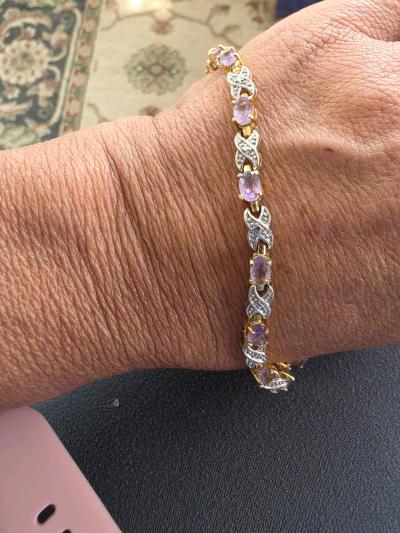 GoldPlated 925 Sterling Silver Pink Gemstone Tennis Bracelet