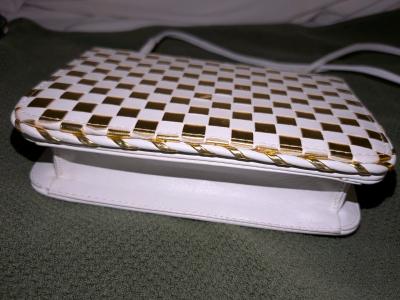 Vtg Donald J Pliner Womens Small WhiteGold Checkered Crossbo - Thumbnail 2
