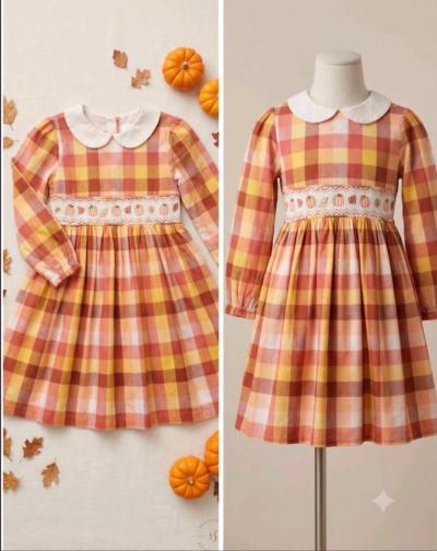 Adorable Fall Smocked Pumpkin Plaid Dress - Thumbnail 2