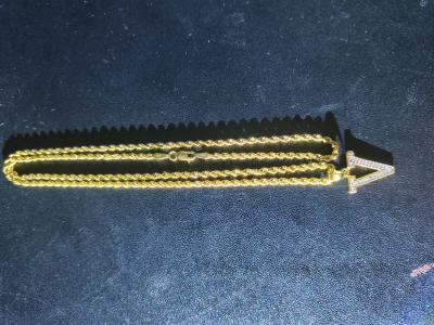 10k Gold Chain 18Inch with V Diamond and Gold Pedant JLA Thi