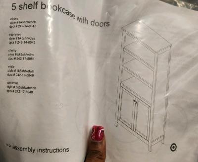 Espresso wood 5 shelf bookcase with doors - Thumbnail 2
