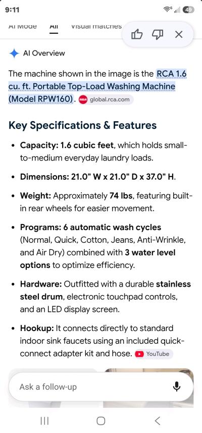 16 CU ft RCA washing machine  family H 35 x w 20 x D 21 work - Thumbnail 8