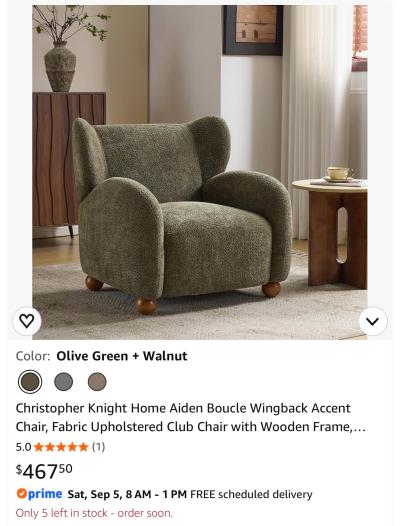 2 Brand New Modern Boucl Accent Chairs  Olive Green - Thumbnail 4