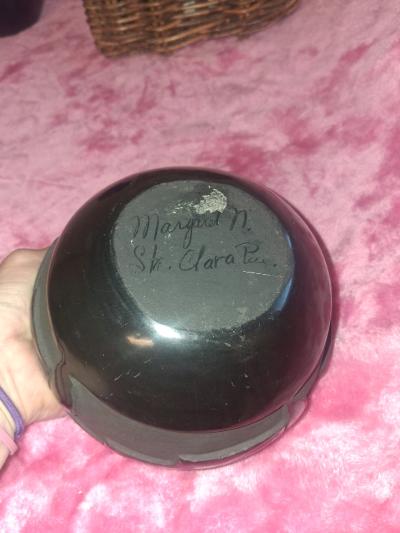 Vintage Santa Clara Pueblo Blackware Pottery Bowl  HandCarve - Thumbnail 5