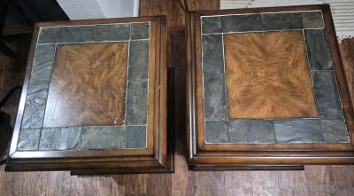 3 piece set Solid wood and Slate Tile Coffee Table with Glas - Thumbnail 3
