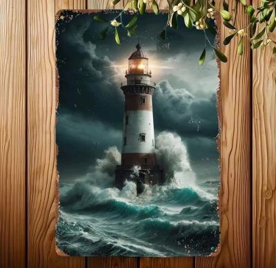 Lighthouse Scene on Wood