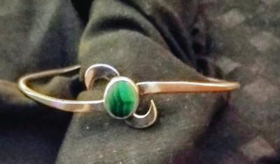 Silver Malachite Crescent Moon Bracelet