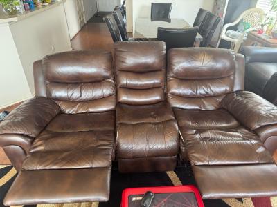Brown Leather Reclining Couches 2 Sets - Thumbnail 3