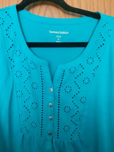Teal Eyelit Woman Within Size XL Top - Thumbnail 2