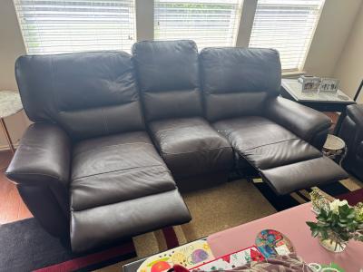 Brown Leather Reclining Couches 2 Sets - Thumbnail 8