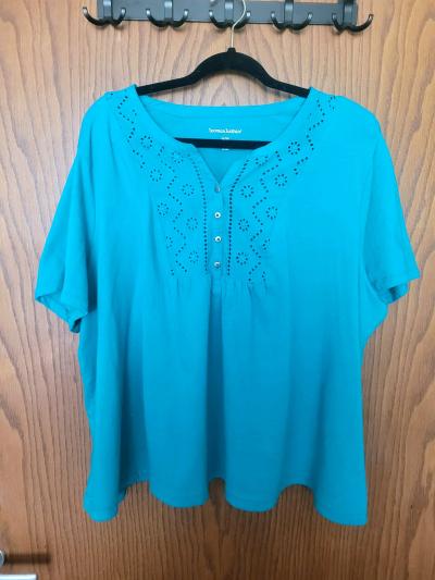 Teal Eyelit Woman Within Size XL Top