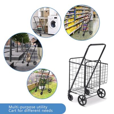 Black Steel Shopping Folding Cart - Thumbnail 2