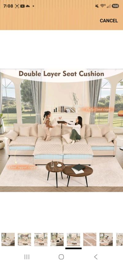 GOSUHI 1425 UShaped Modular Cloud Sectional Sofa  Beige - Thumbnail 8