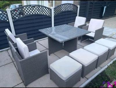 Modern Grey 9Piece Outdoor Rattan Dining  Cube Set