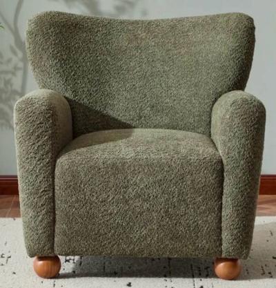 2 Brand New Modern Boucl Accent Chairs  Olive Green