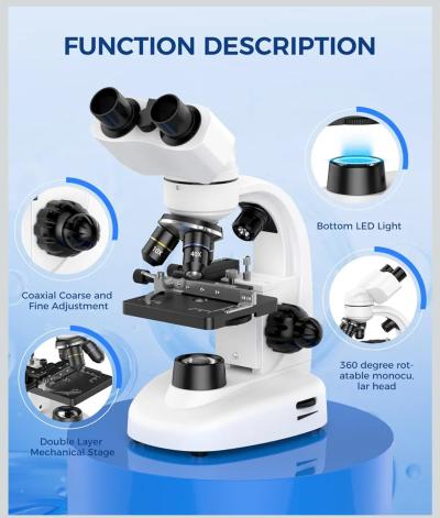 Microscopio Binocular Compuesto Profesional 40X1600X con Cab - Thumbnail 4