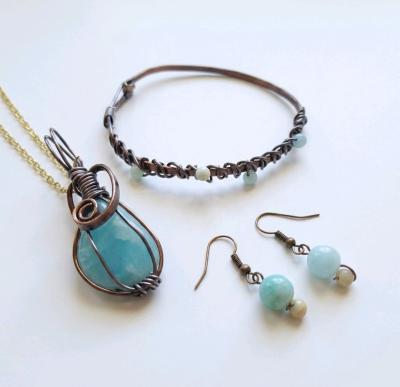 Handmade Wire Wrapped Jewelry Sets 3pcs - Thumbnail 6