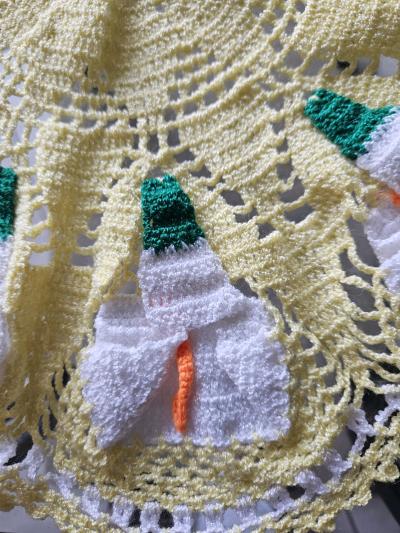 Handmade Yellow Crochet Floral Doily  White  Green 3D accent - Thumbnail 3