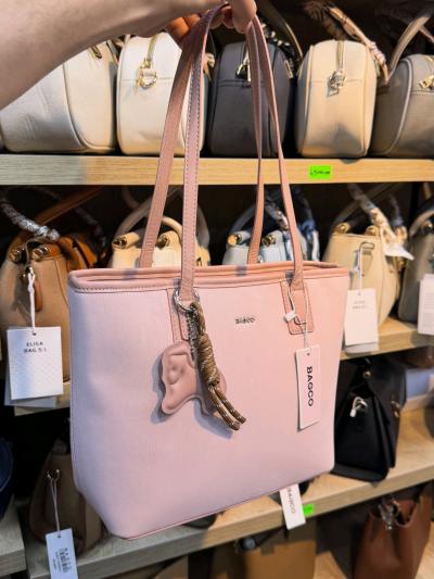 BAGCO Classic Faux Leather Tote Bag with Elephant Charm Acce