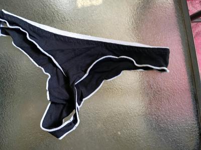 A Sexy Womans New Pair of Black and white thong panties - Thumbnail 2